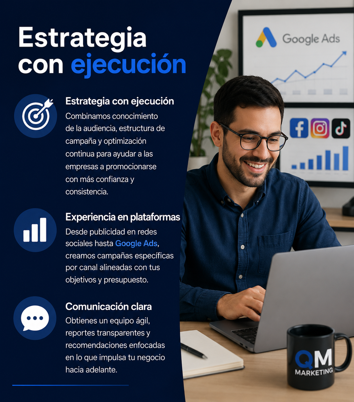 Equipo de marketing digital trabajando en estrategia y resultados
